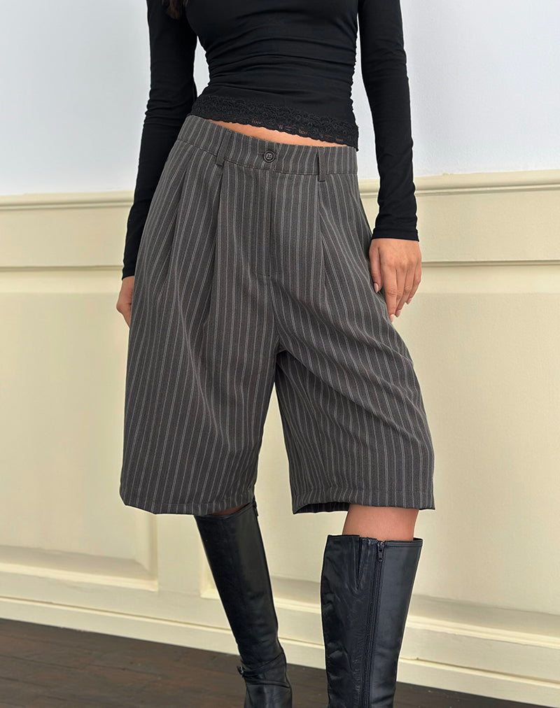 Image of Asha Short in Pinstripe Charcoal