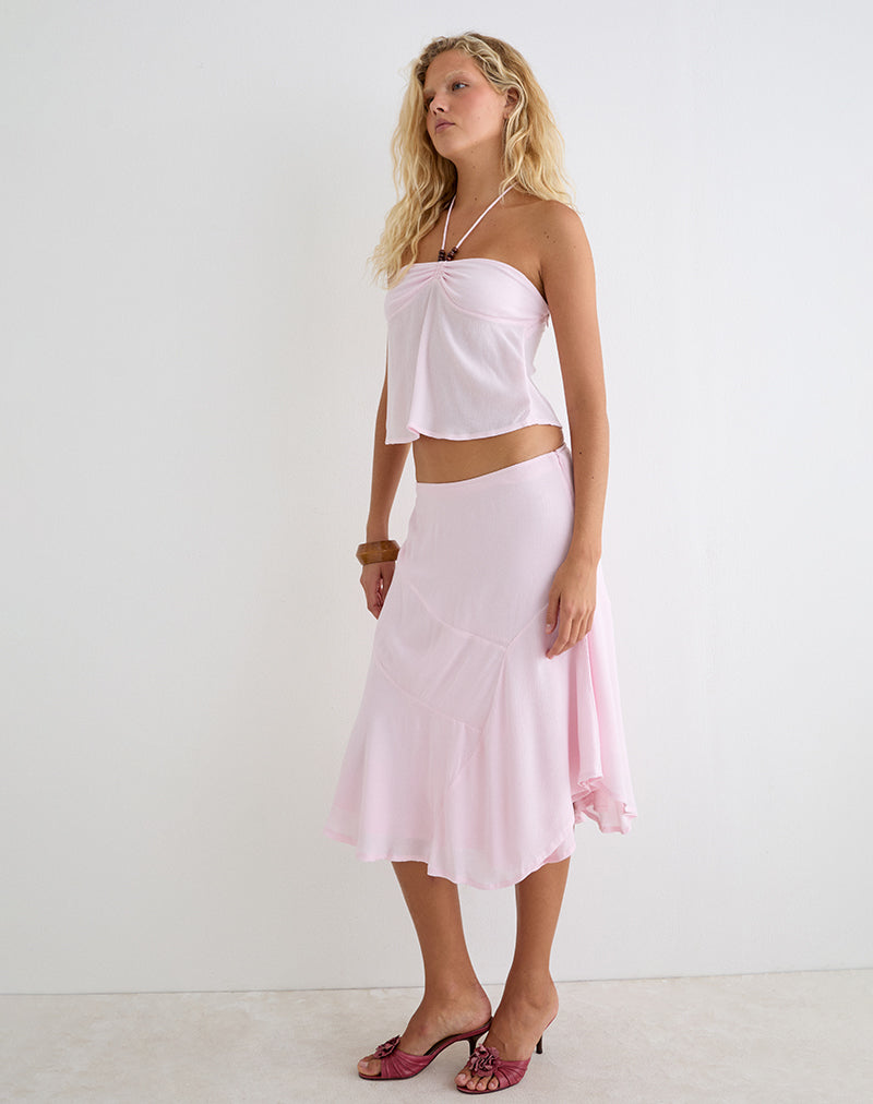 Void Midi Skirt in Crinkle Light Pink