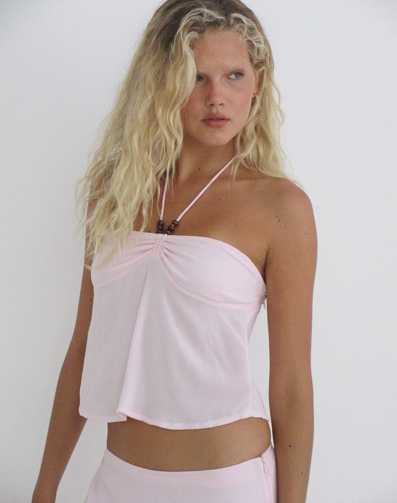 Grain Top in Crinkle Light Pink with Beads