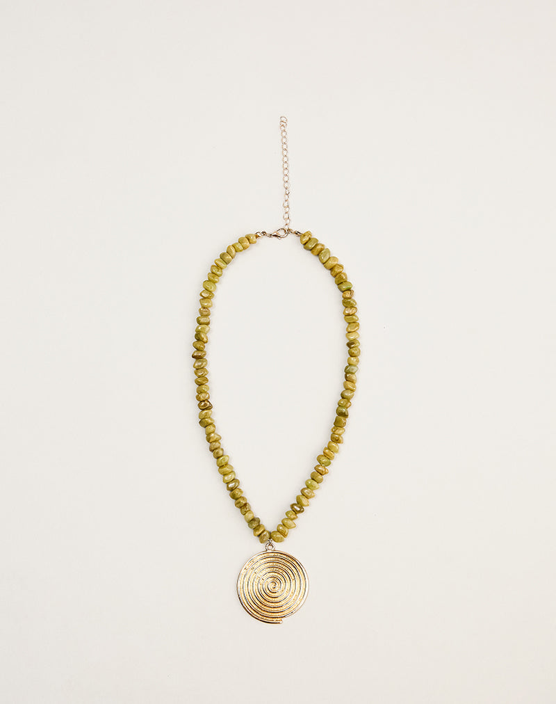 Image of Green Bead Necklace with Gold Pendant
