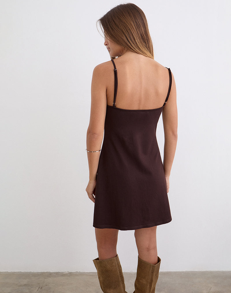 Image of Gustin Mini Dress with Flower Ring in Bitter Chocolate