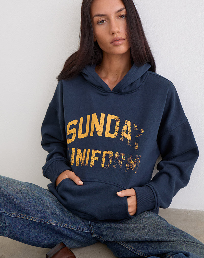 Guyton Hoodie in Navy with Sunday Uniform Graphic