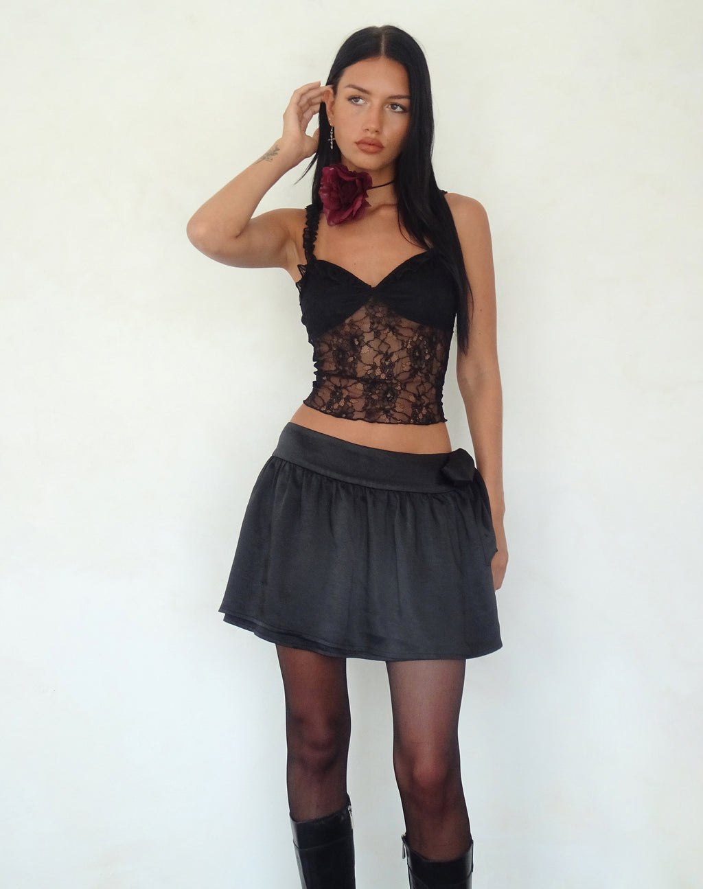 Habema Wrap Mini Skirt in Satin Black