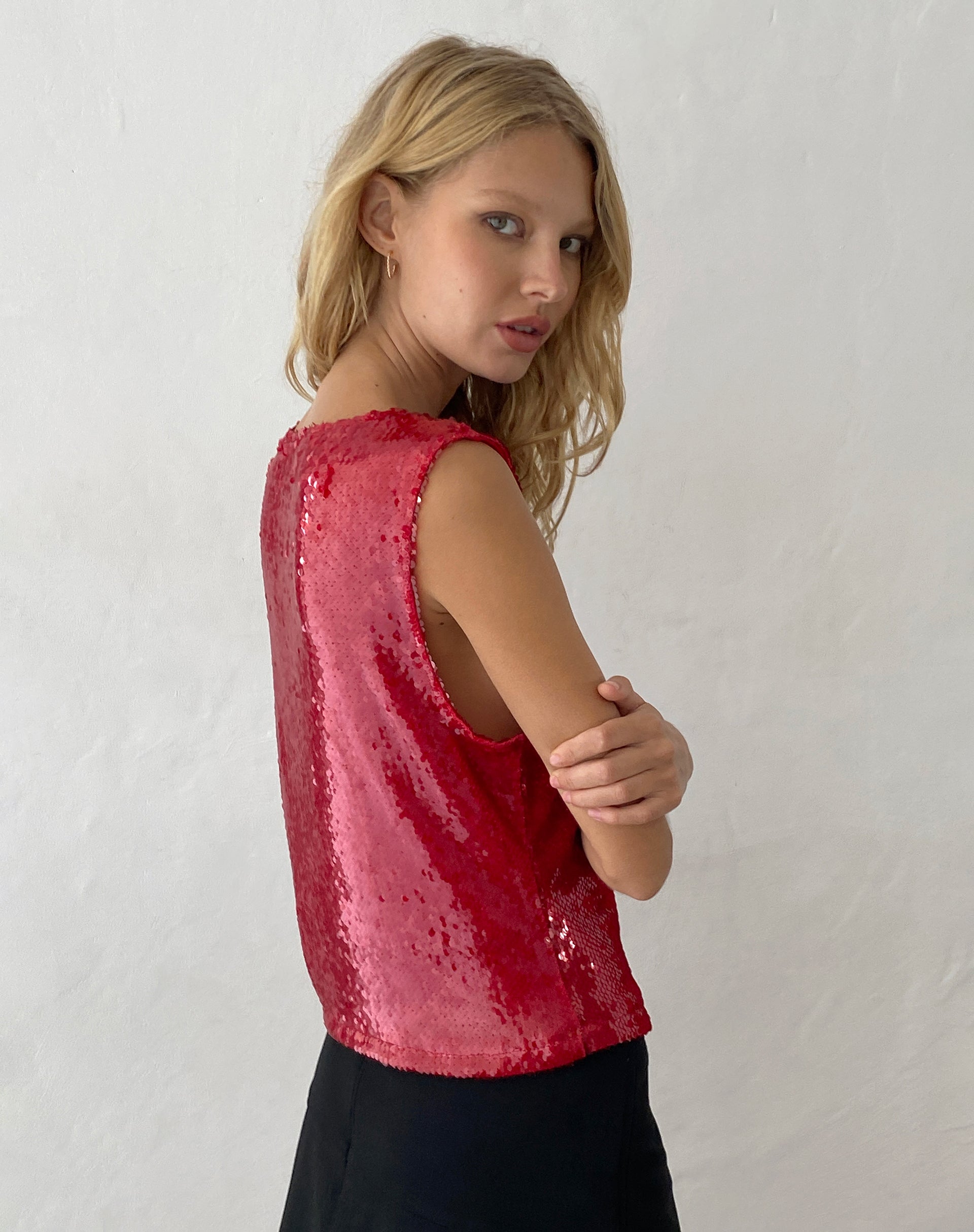 Image of Hala Vest Top in Sequin Red