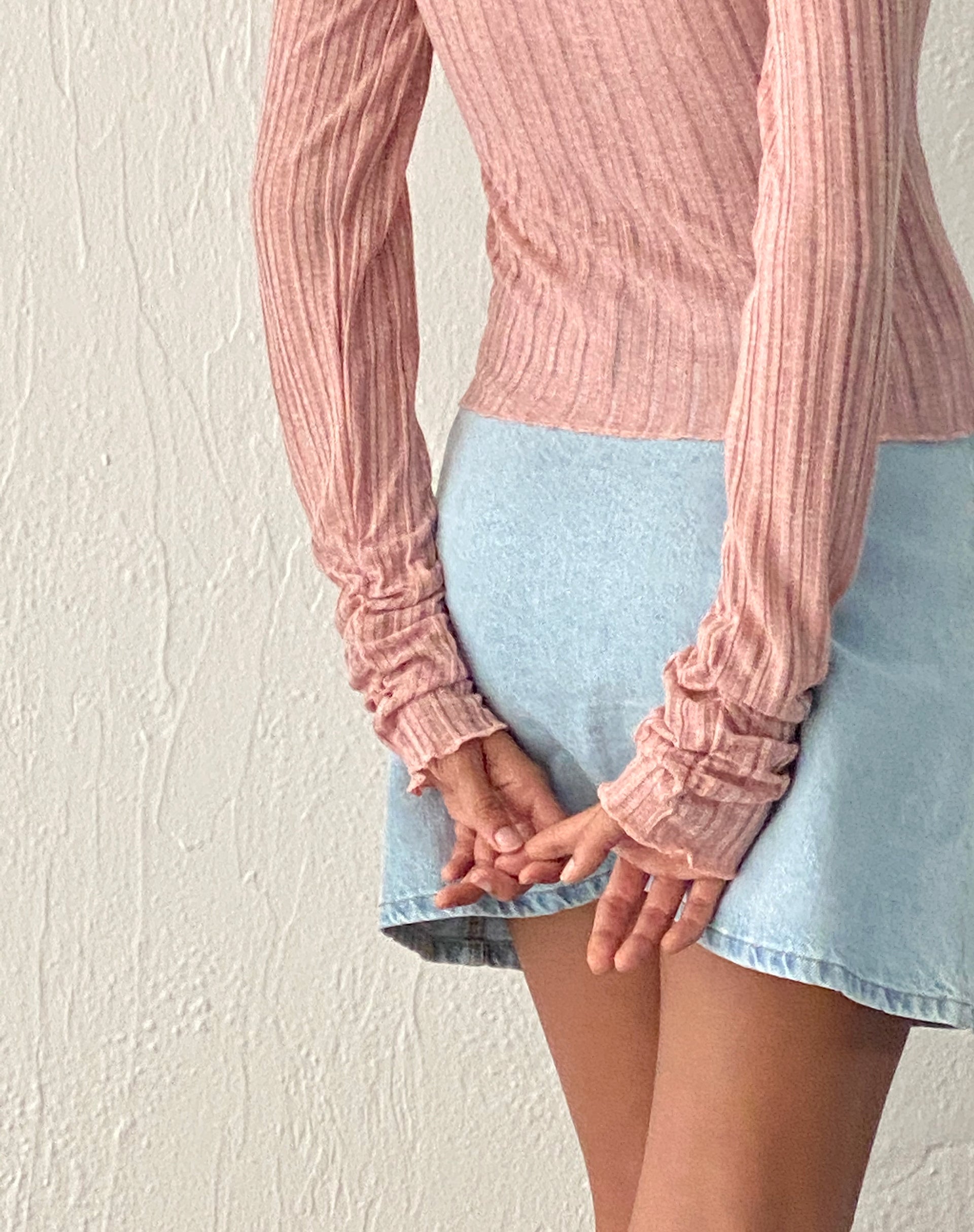image of Halsey Knitted Extra Long Sleeve Top in Pink
