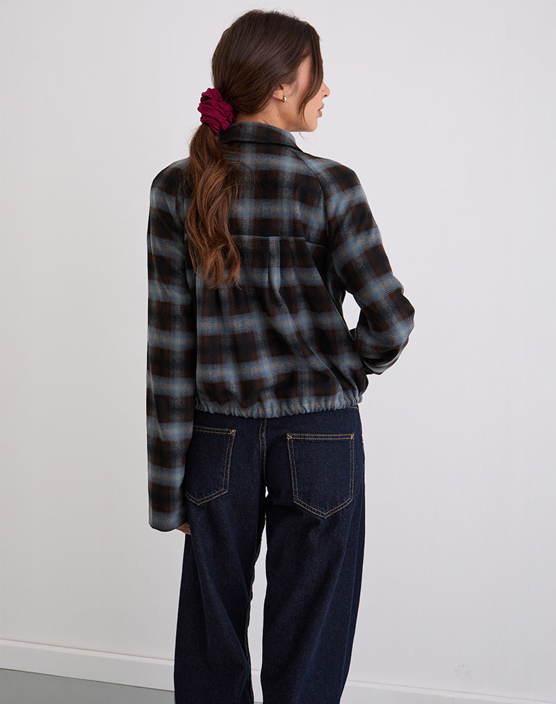 Image of Harana Collar Jacket in Blue and Brown Check