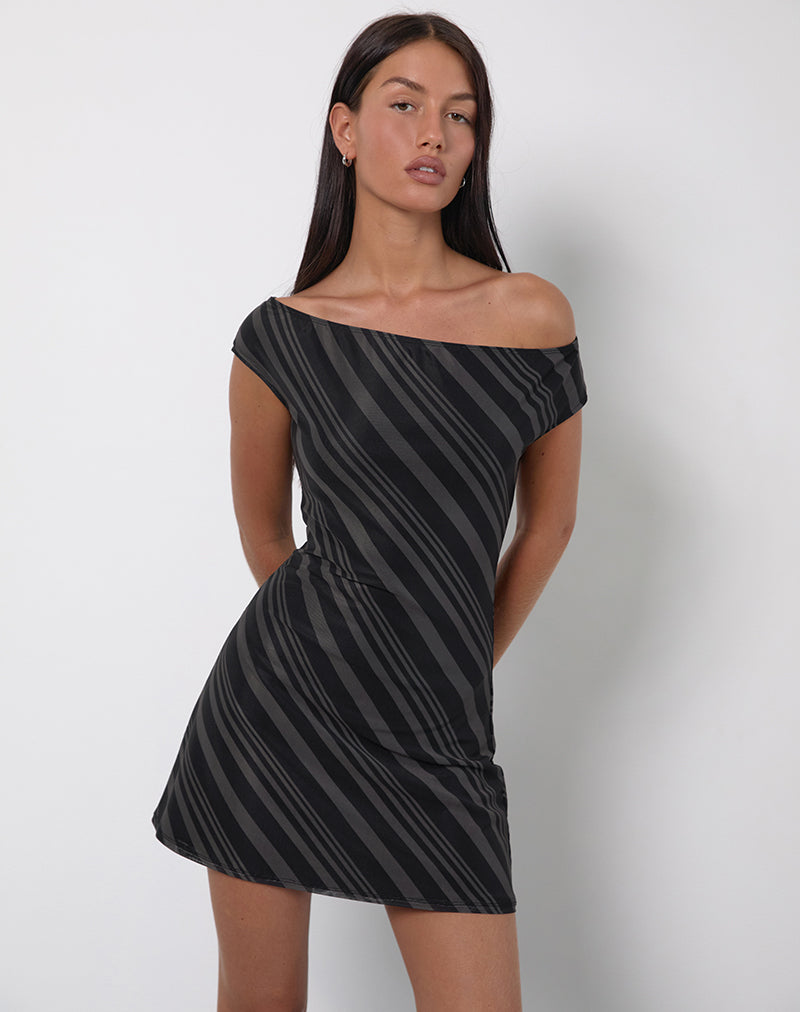 black mixed stripes short sleeve mini dress Entro Black Short Sleeve Striped Detail Mini Dress