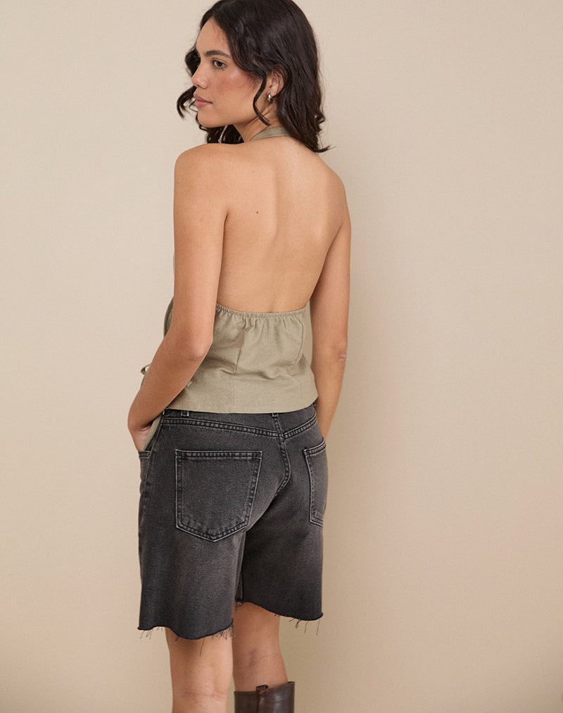 Image of Hart Tie Side Top in Linen Slate Green