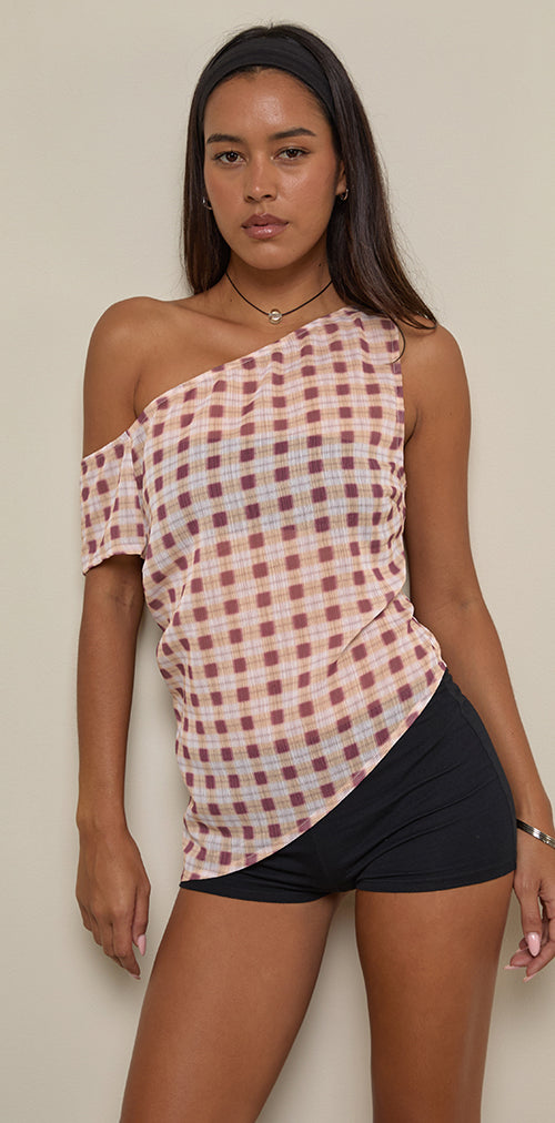 Image of Hea Top in Chiffon Blurred Check Peach