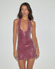 Image of Hepasi Halter Mini Dress in Clear Sequin Maroon