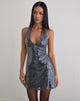 Image of Hepasi Halter Mini Dress in Clear Tinted Sequin Charcoal