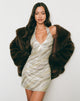 Image of Hepasi Halter Mini Dress in Stripe Sequin Light Taupe
