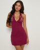 Image of Hepzhi Mini Dress in Burgundy With Floral Embroidery