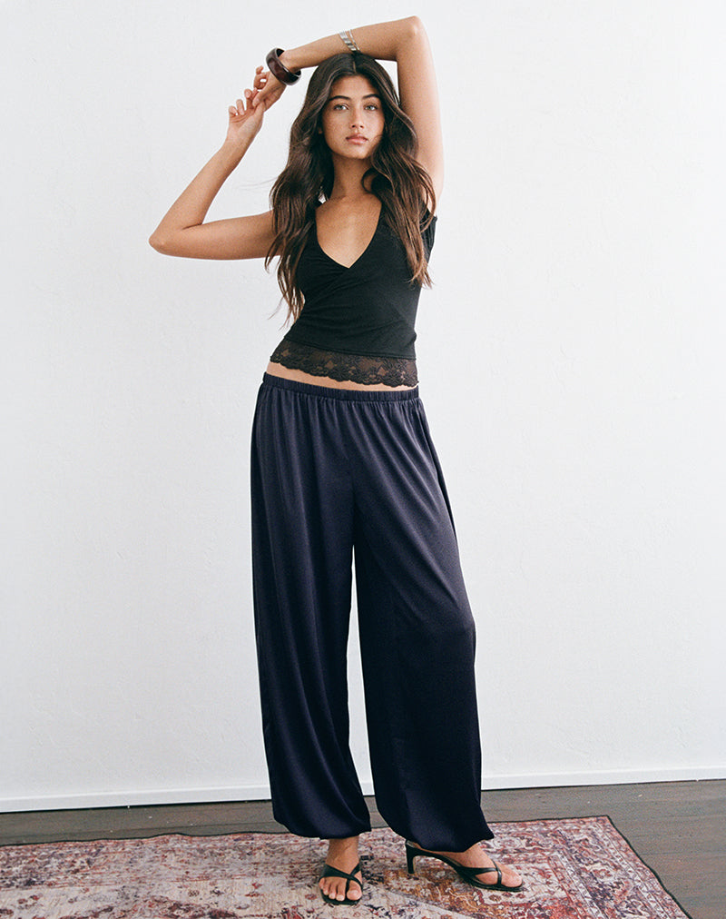 Image of Hestama Balloon Trouser in Satin Navy