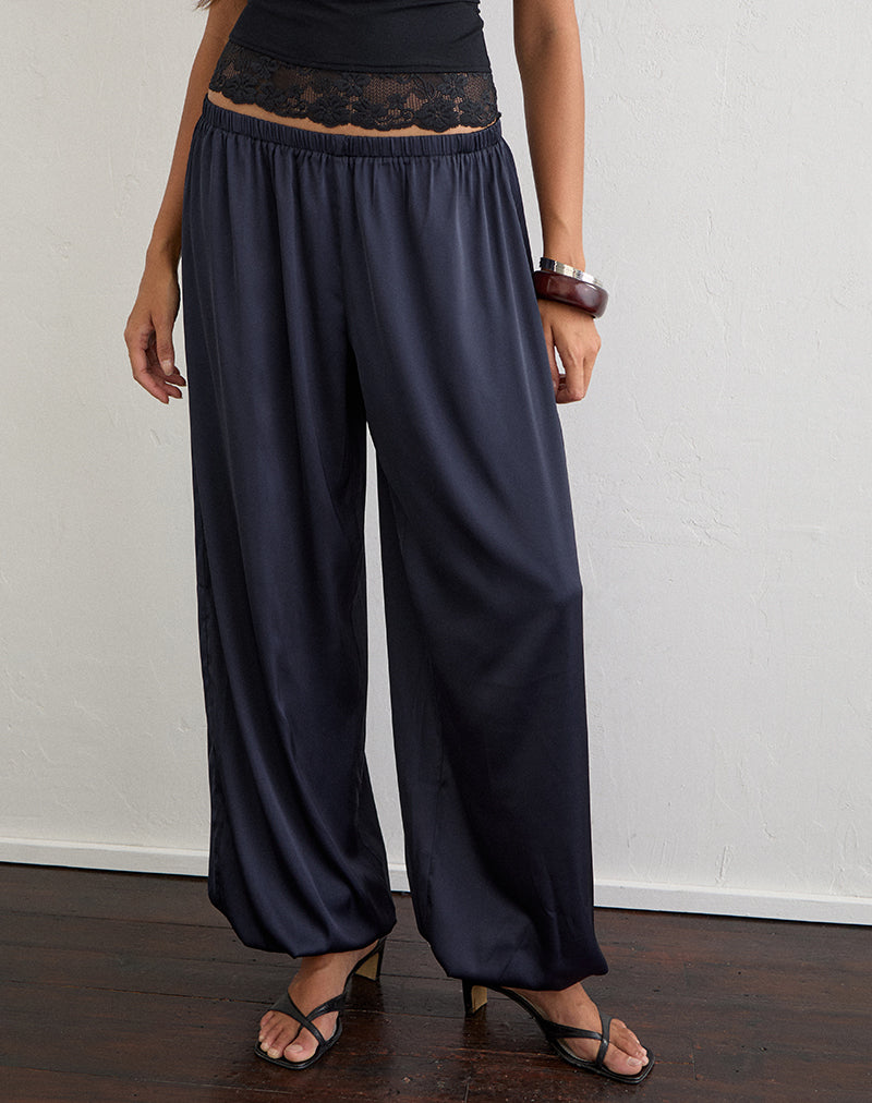Image of Hestama Balloon Trouser in Satin Navy