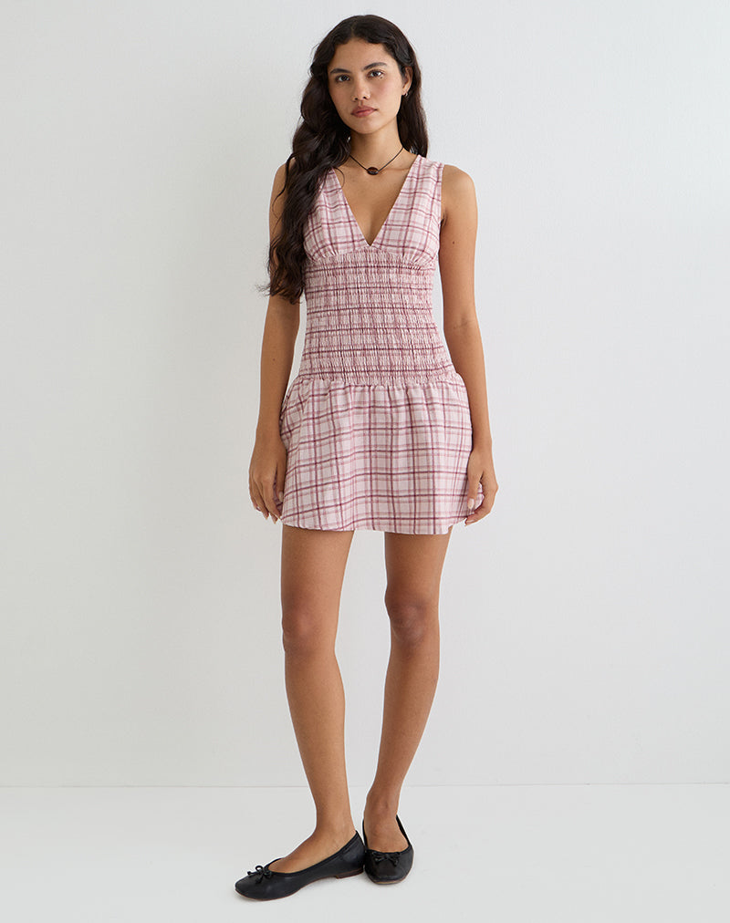 Image of Hevoria Mini Dress in Basic Tartan Pink