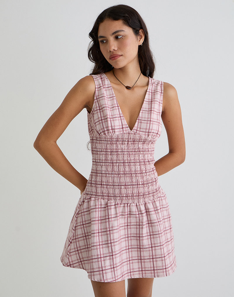 Image of Hevoria Mini Dress in Basic Tartan Pink