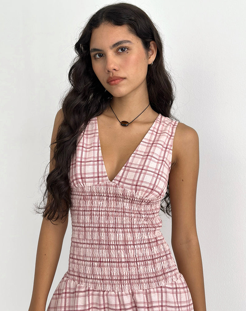 Image of Hevoria Mini Dress in Basic Tartan Pink