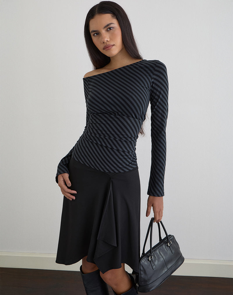 Hoang Slouch Top in Oblique Stripe Ocean Storm