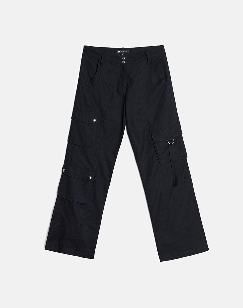 Image of Hojo Linen Cargo Pants in Black
