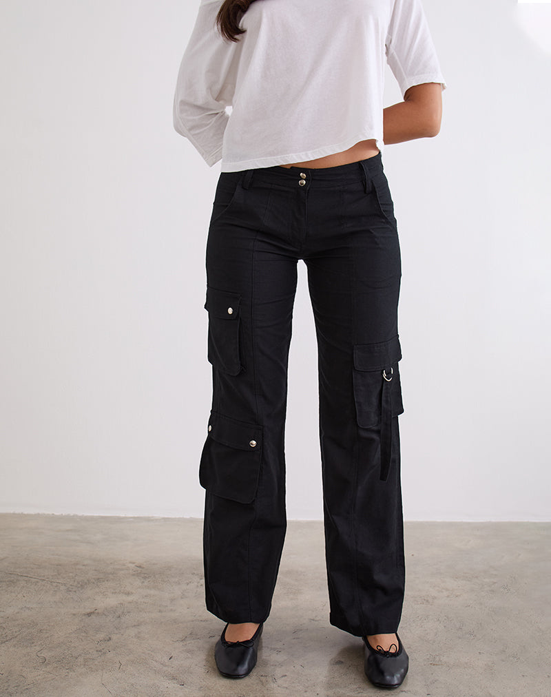 Image of Hojo Linen Cargo Pants in Black