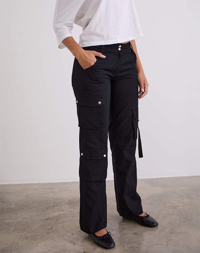 Image of Hojo Linen Cargo Pants in Black