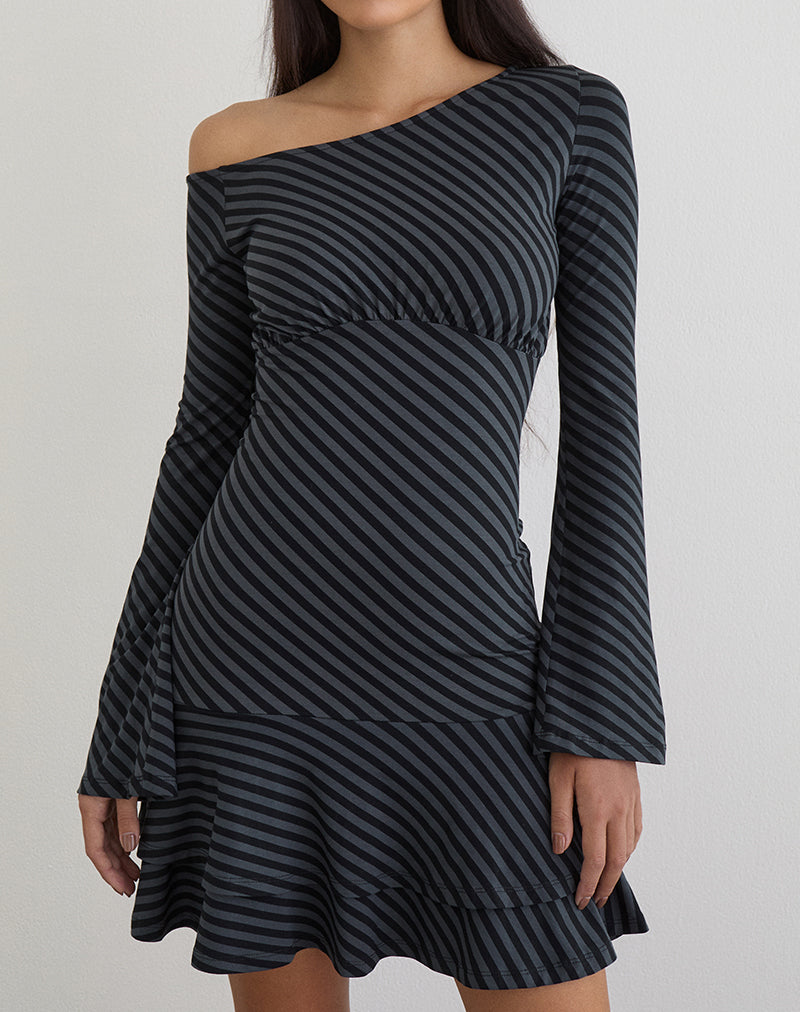 Image of Hongsai Mini Dress in Oblique Stripe Ocean Storm