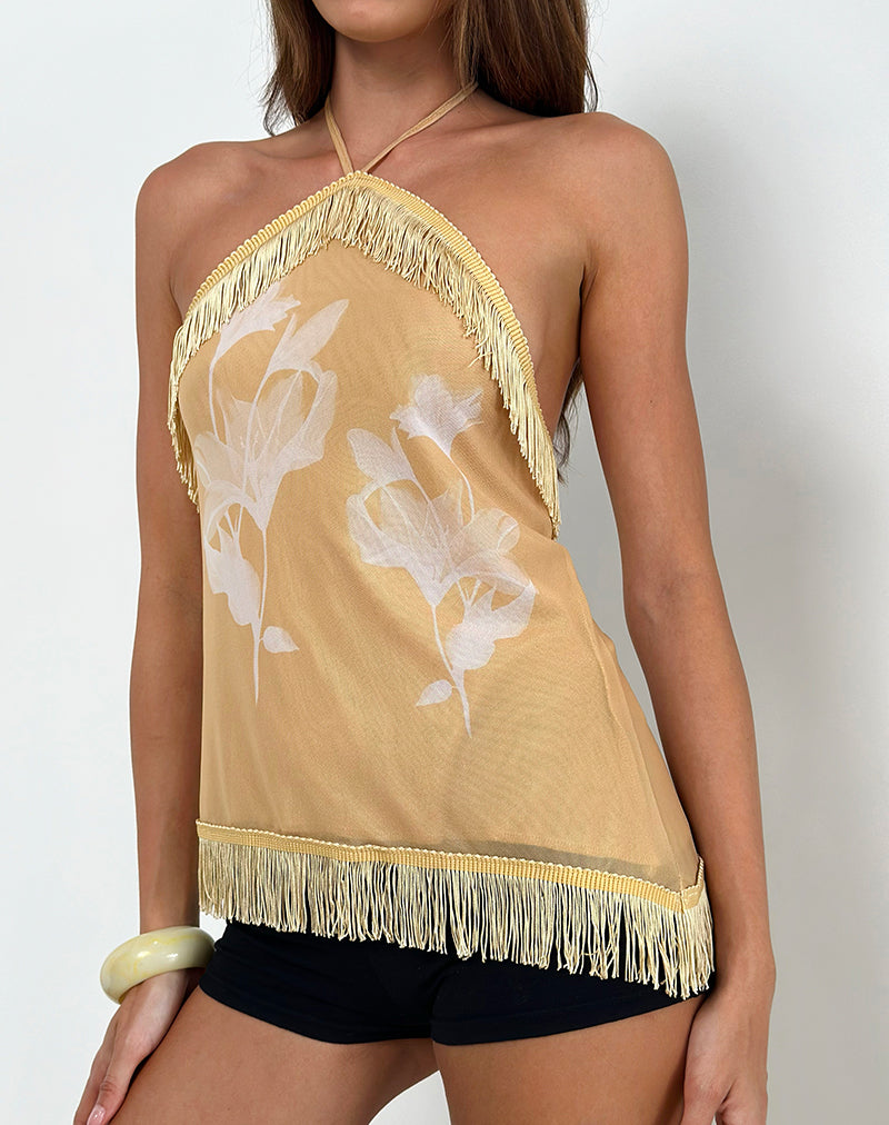 Image of Howard Halter Fringe Top in Flower Yellow White