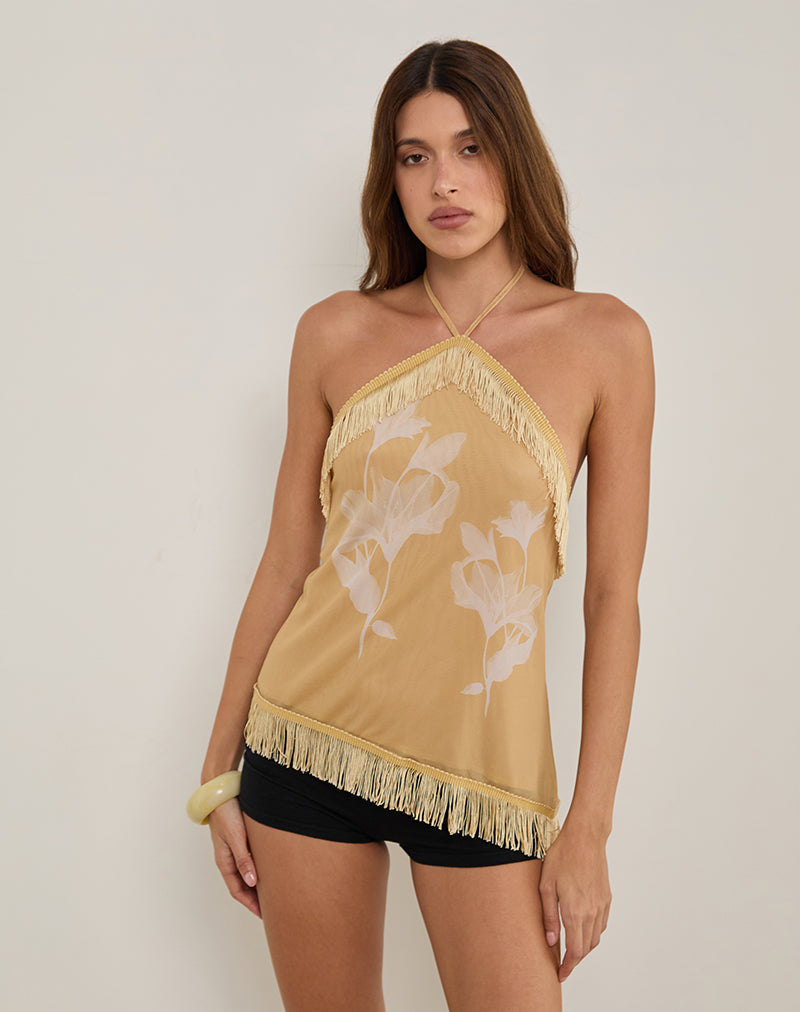 Image of Howard Halter Fringe Top in Flower Yellow White