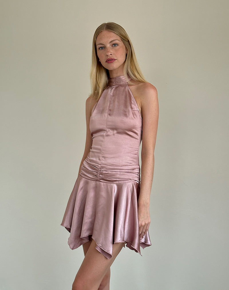 motel rocks pink satin dress Hydri Satin Halterneck Mini Dress in Baby Pink