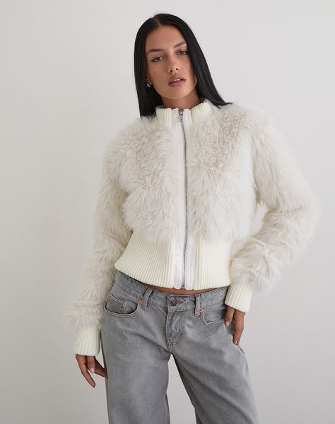 Cream Shaggy Faux Fur Jacket | Homari – motelrocks.com
