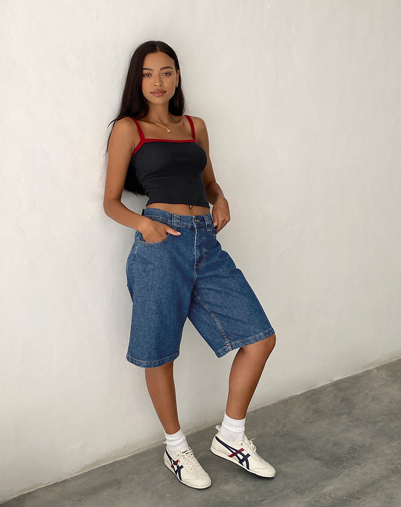 Low Rise Denim Skater Short in Core Blue Stone