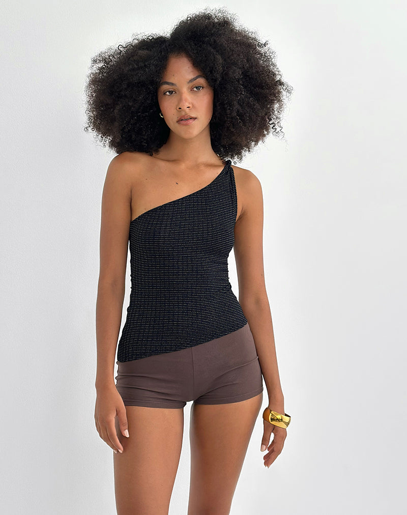 Image of Idari One Shoulder Top in Metalic Stripe Jersey Black