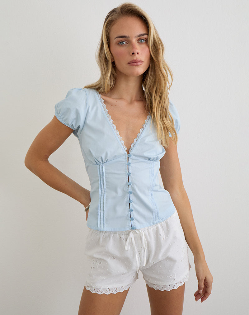 Ilias Corset Top in Poplin Ice Blue