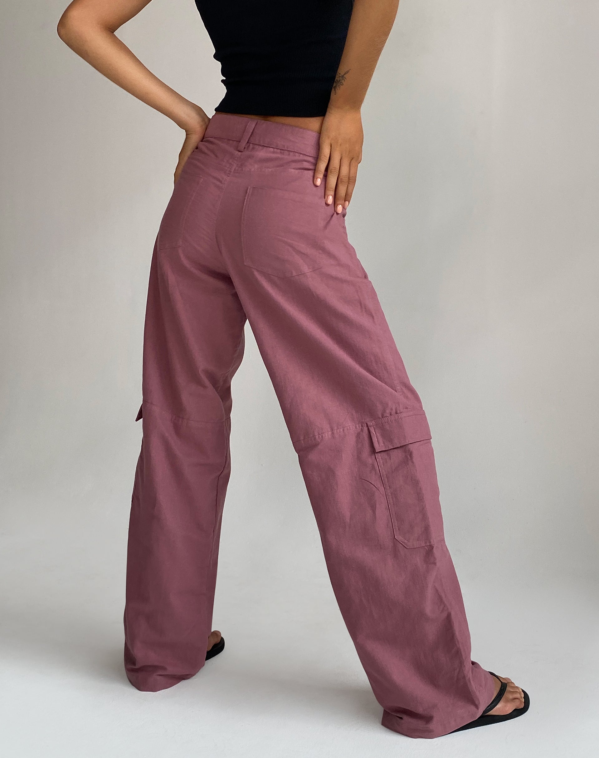 Image of Gemma Low Rise Cargo Trouser in Mauve Linen