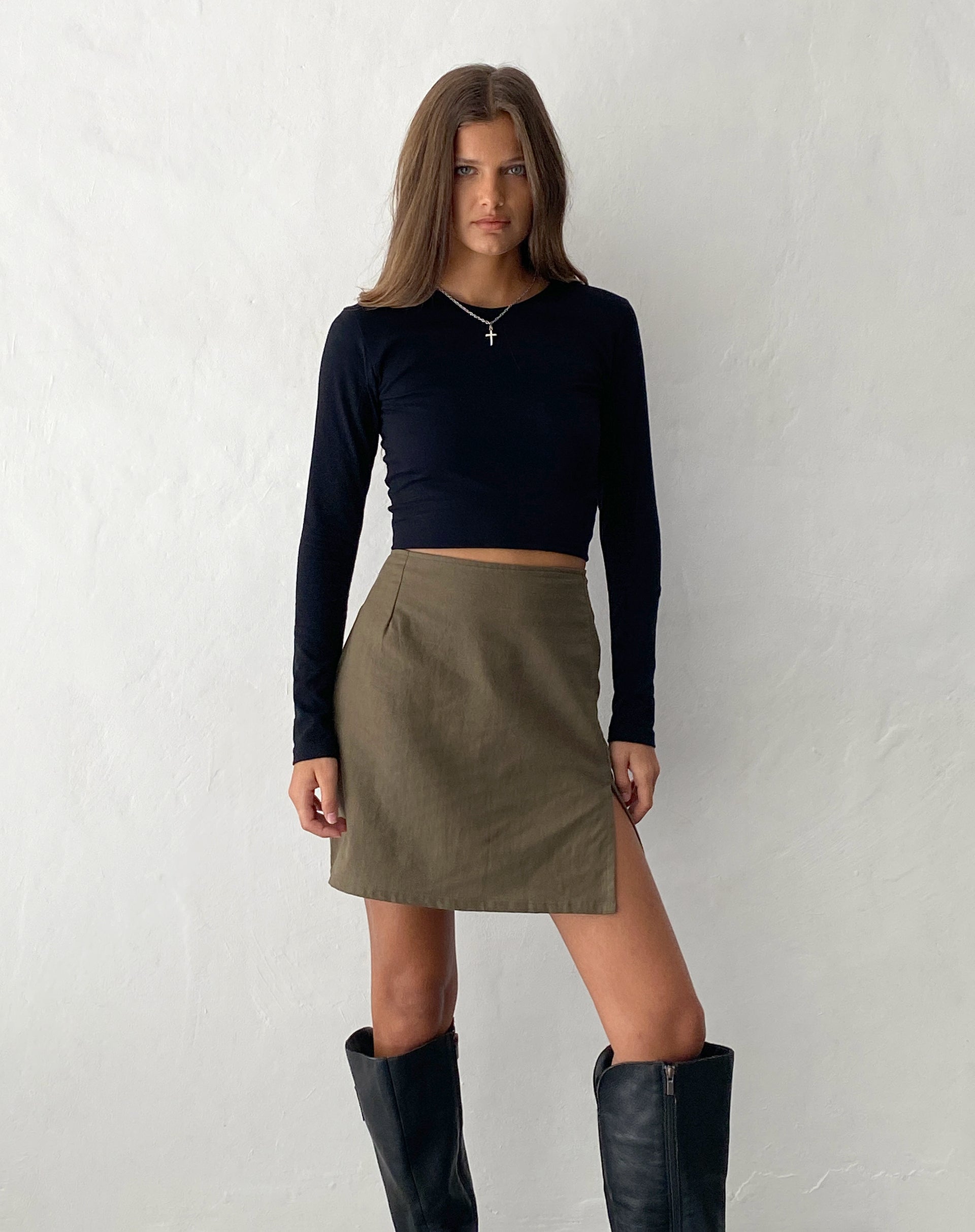 Image of Sheny Mini Skirt in Khaki