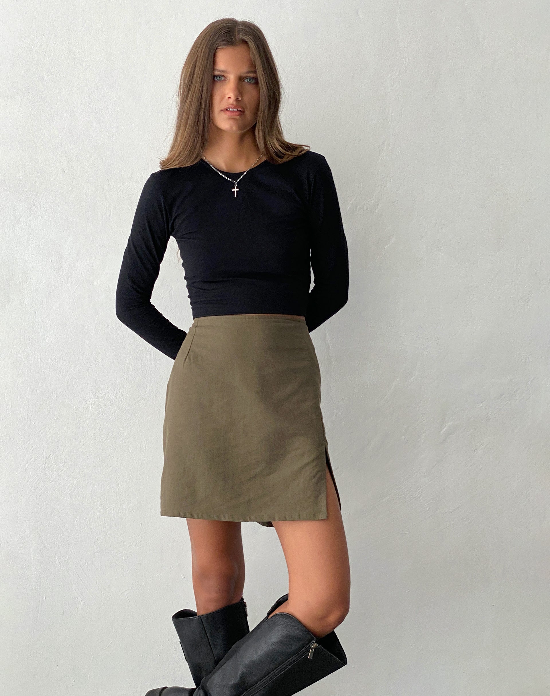 Image of Sheny Mini Skirt in Khaki