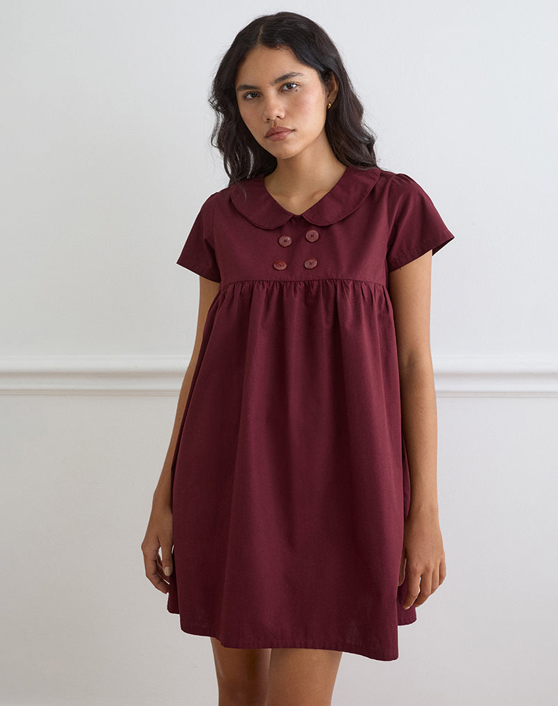 Image of Imiraty Babydoll Mini Dress in Poplin Maroon