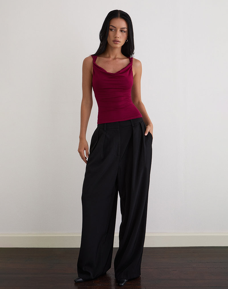 Imrie Open Back Top in Rayon Jersey Burgundy