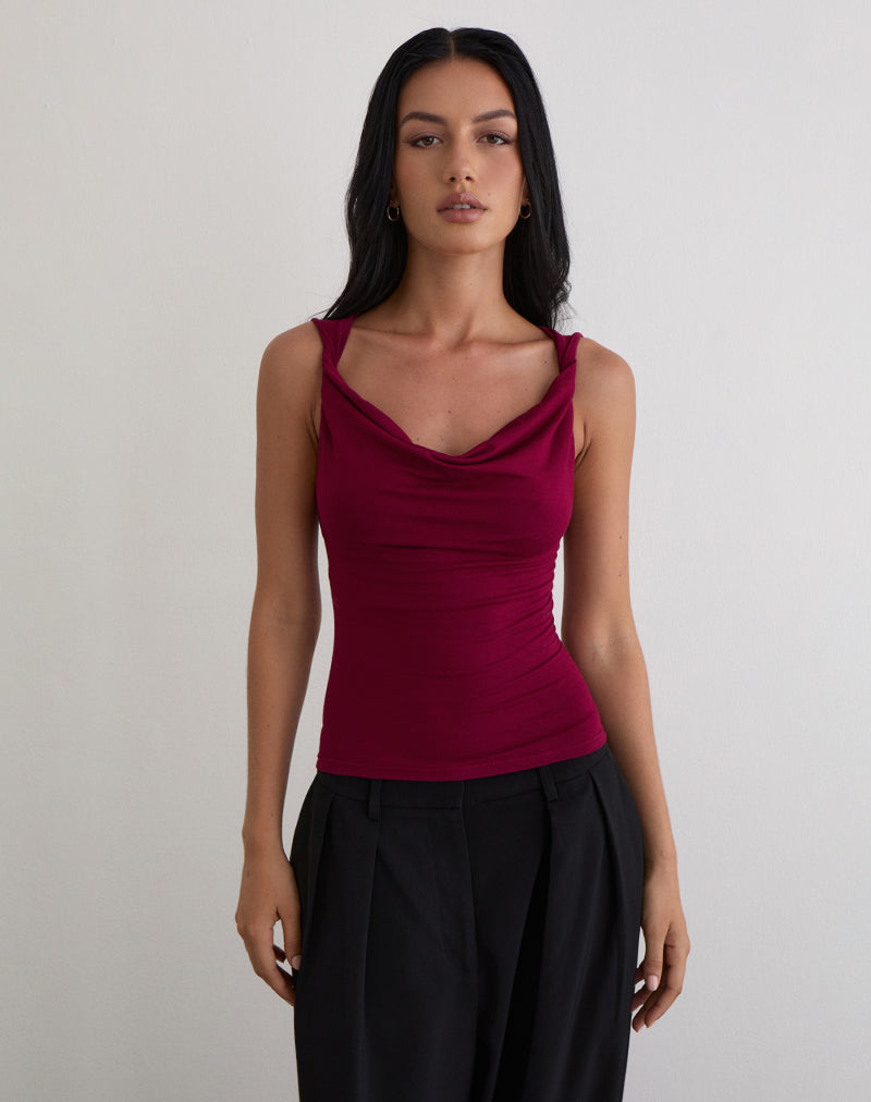 Image of Imrie Open Back Top in Rayon Jersey Burgundy