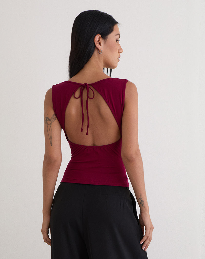 Image of Imrie Open Back Top in Rayon Jersey Burgundy