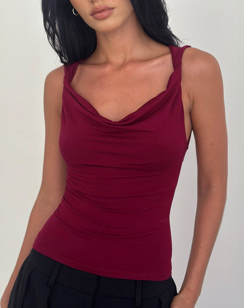 Image of Imrie Open Back Top in Rayon Jersey Burgundy