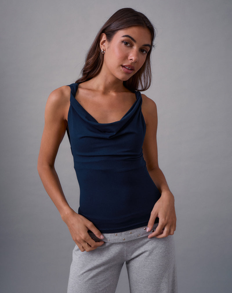 Image of Imrie Open Back Top in Rayon Jersey Navy