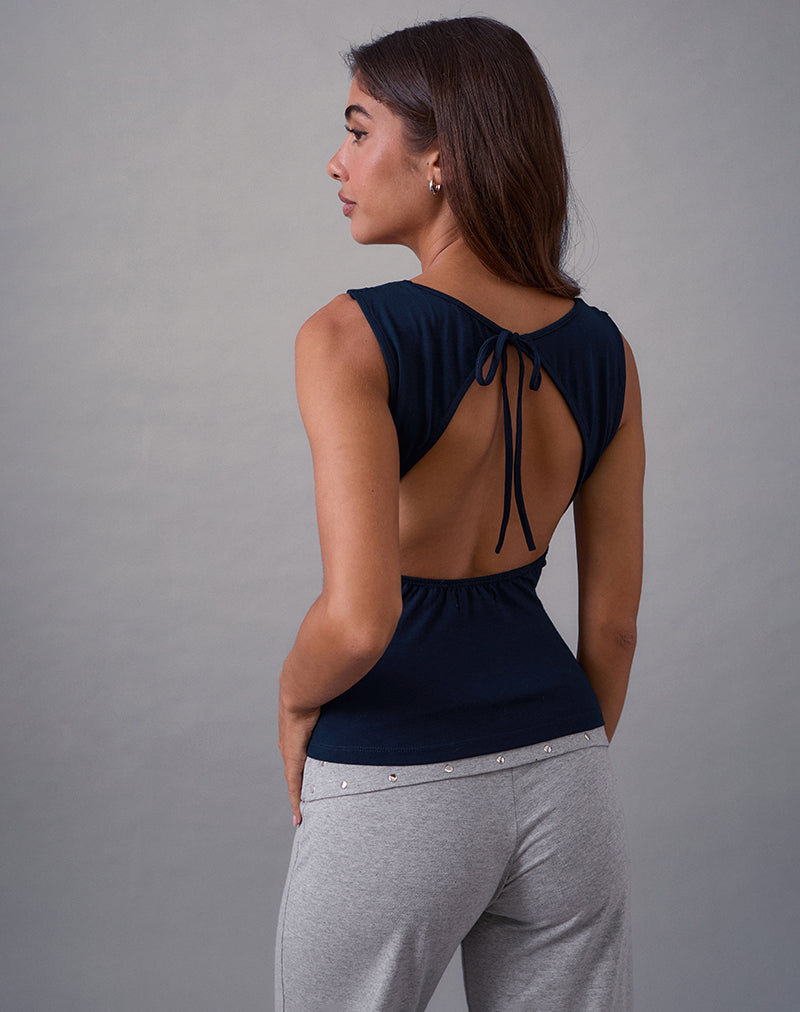 Image of Imrie Open Back Top in Rayon Jersey Navy