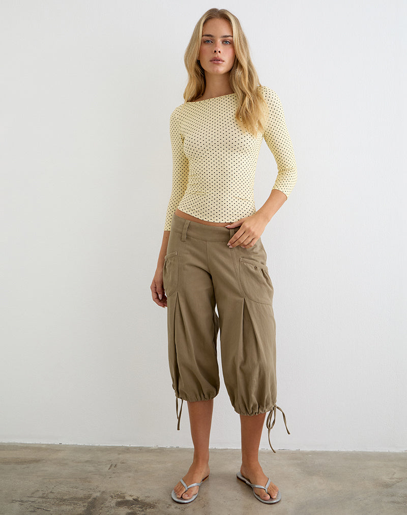 Image of Ione Quarter Sleeve Top in Butter Yellow with Micro Polka Dots