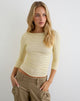 Image of Ione Quarter Sleeve Top in Butter Yellow with Micro Polka Dots