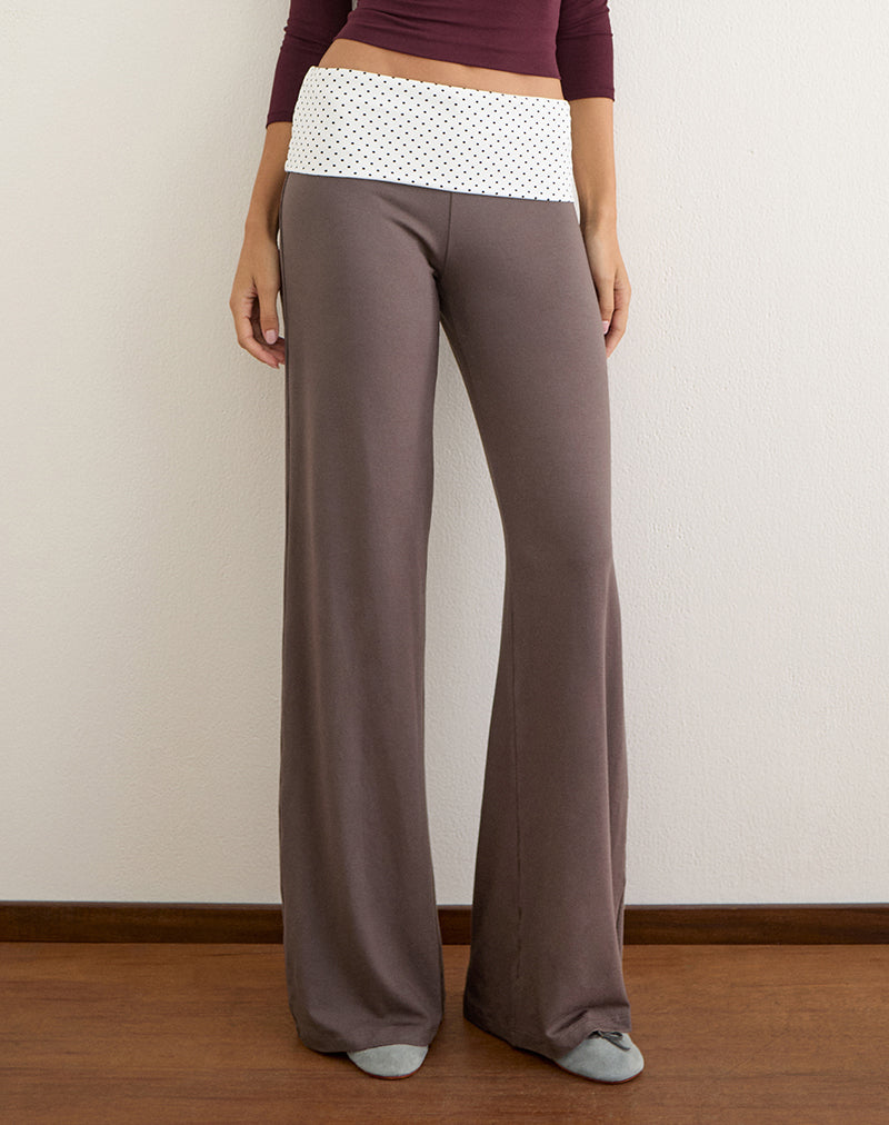 Coreta Foldover Trouser in Peppercorn with White Polka Dots Waistband