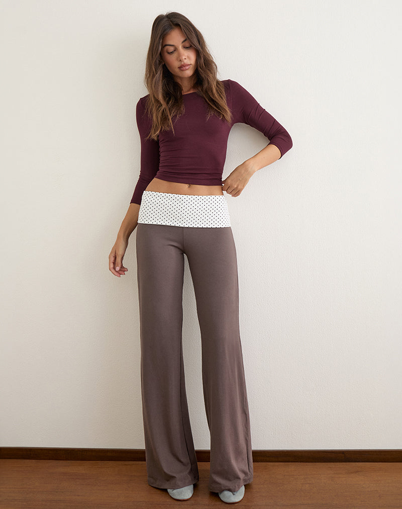 Image of Coreta Foldover Trouser in Peppercorn with White Polka Dots Waistband