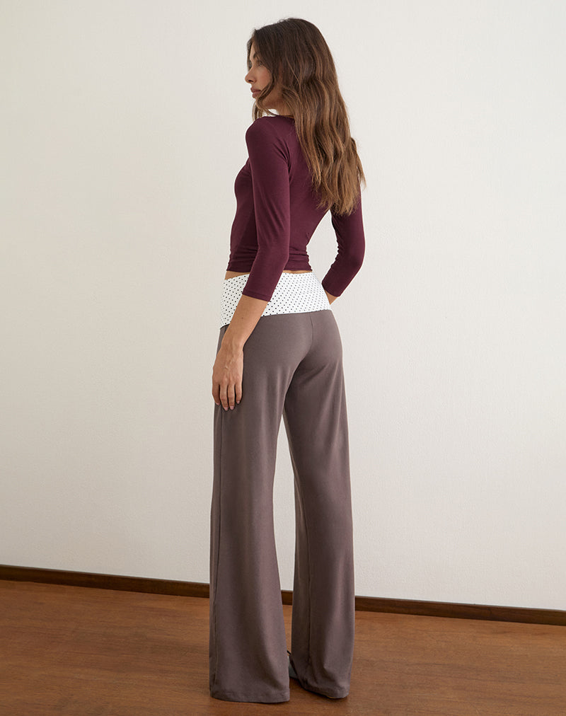 Image of Coreta Foldover Trouser in Peppercorn with White Polka Dots Waistband