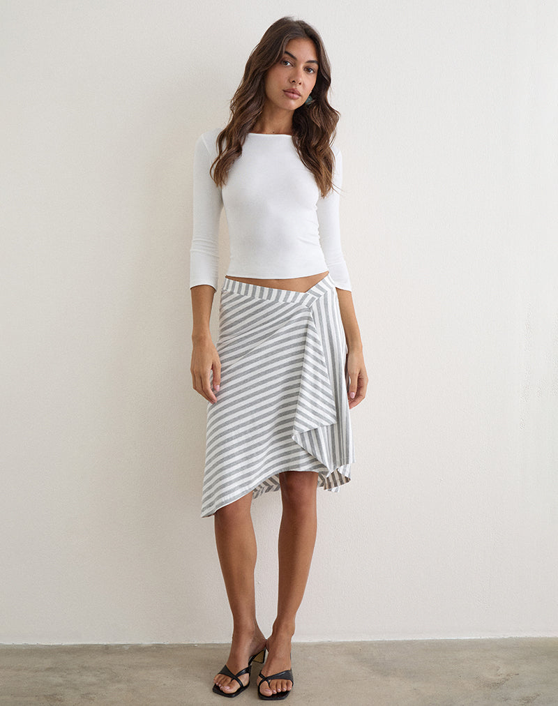 Image of Esmeray Midi Skirt in Rayon Jersey Grey and White Stripes
